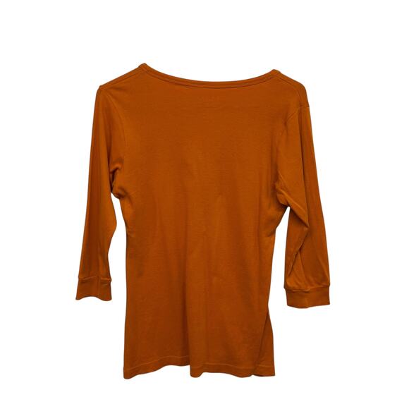 Y2K Orange Henley Top Coquette XL 3/4 Sleeve V Neck Layering Minimalist Cozy - Picture 4 of 5